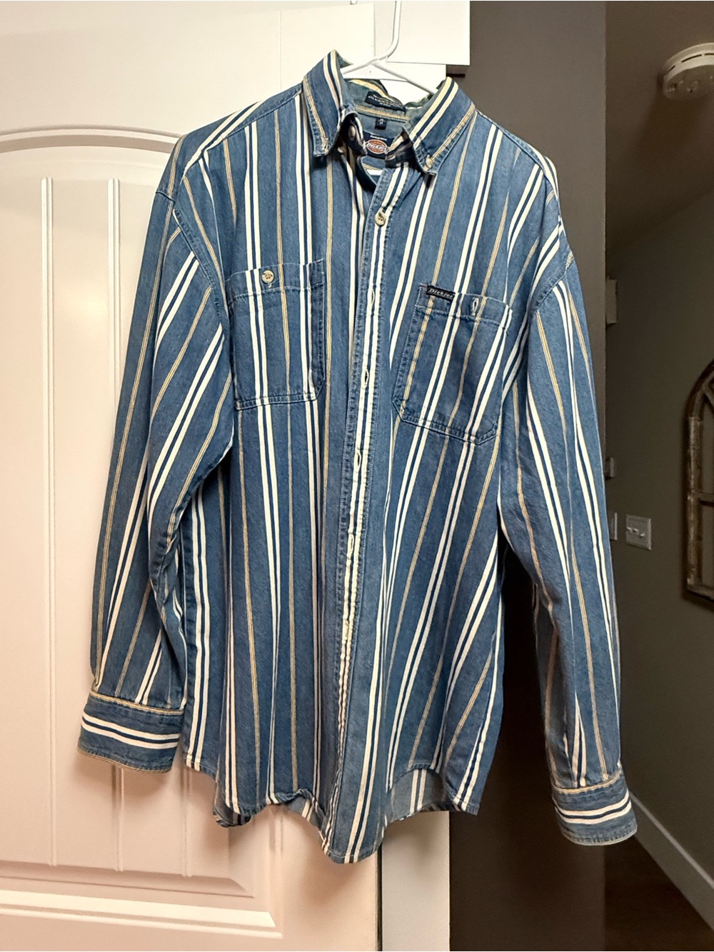 Dickies Blue and White Striped Button-Down Shirt